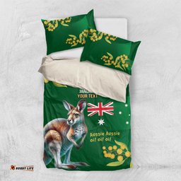 Green Kangaroo and Golden Wattle Personalised Bedding Set Happy Australia Day 6 January LT9