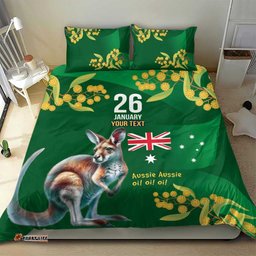Green Kangaroo and Golden Wattle Personalised Bedding Set Happy Australia Day 6 January LT9
