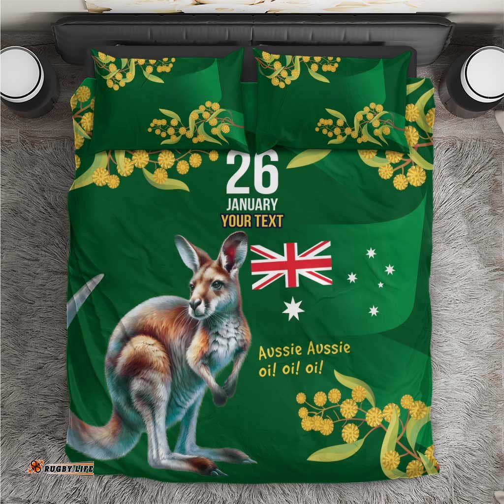Green Kangaroo and Golden Wattle Personalised Bedding Set Happy Australia Day 6 January LT9