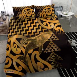 Humpback Whale Matariki New Zealand Bedding Set NZ Maori Paikea Poutama Luxury Gold LT14