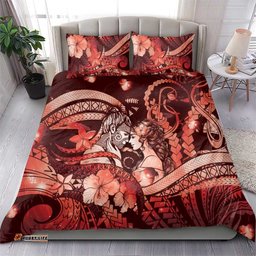 Maori Romantic Valentine Bedding Set The Hongi Kiss Red Galaxy DT05