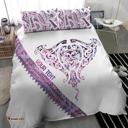 Mawhero Paua shell Kowhaiwhai Taniko Personalised Bedding Set Manta Ray Shark-Turtle Maori Tribal Style LT9