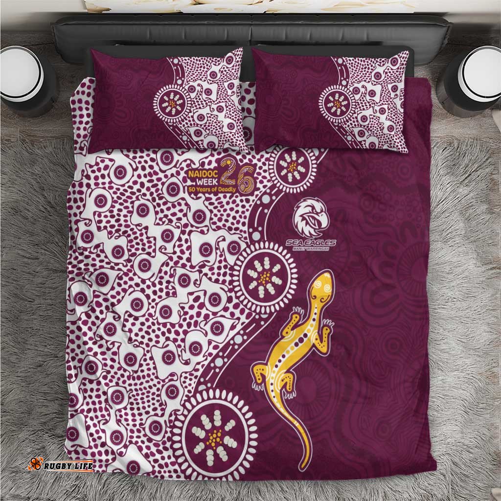 Manly Warringah Sea Eagles NAIDOC Week 2026 Bedding Set Aboriginal Lizard Dot Painting - 50 Years of Deadly TS04