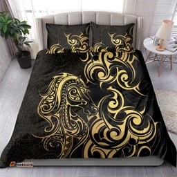 Gold And Black Aoteara Horse Racing Bedding Set NZ Maori Pattern LT14