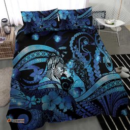 Maori Romantic Valentine Bedding Set The Hongi Kiss Blue Galaxy DT05