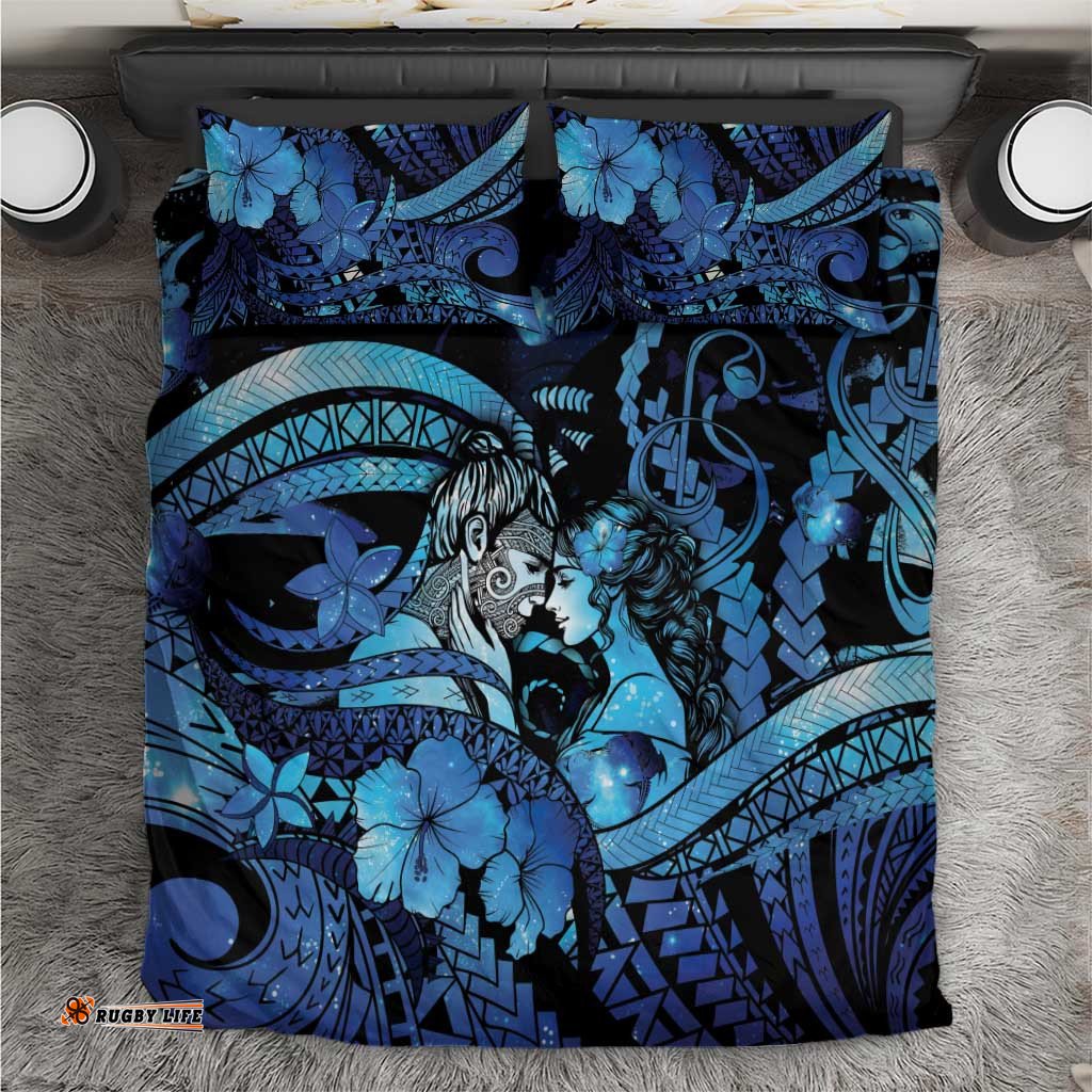 Maori Romantic Valentine Bedding Set The Hongi Kiss Blue Galaxy DT05