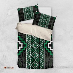 Jade Tukutuku Pattern Aotearoa Bedding Set Niho Taniwha and Puhoro Motifs LT7