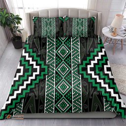 Jade Tukutuku Pattern Aotearoa Bedding Set Niho Taniwha and Puhoro Motifs LT7