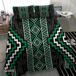 Jade Tukutuku Pattern Aotearoa Bedding Set Niho Taniwha and Puhoro Motifs LT7