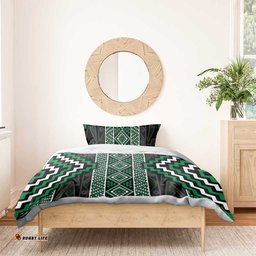 Jade Tukutuku Pattern Aotearoa Bedding Set Niho Taniwha and Puhoro Motifs LT7