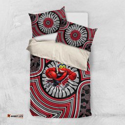 Essendon Football Club Bedding Set Indigenous Monochrome Dot Art Mascot Style TS04