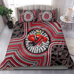 Essendon Football Club Bedding Set Indigenous Monochrome Dot Art Mascot Style TS04