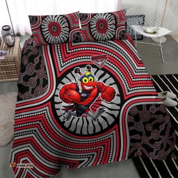 Essendon Football Club Bedding Set Indigenous Monochrome Dot Art Mascot Style TS04