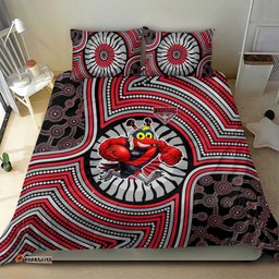 Essendon Football Club Bedding Set Indigenous Monochrome Dot Art Mascot Style TS04