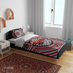 Essendon Football Club Bedding Set Indigenous Monochrome Dot Art Mascot Style TS04