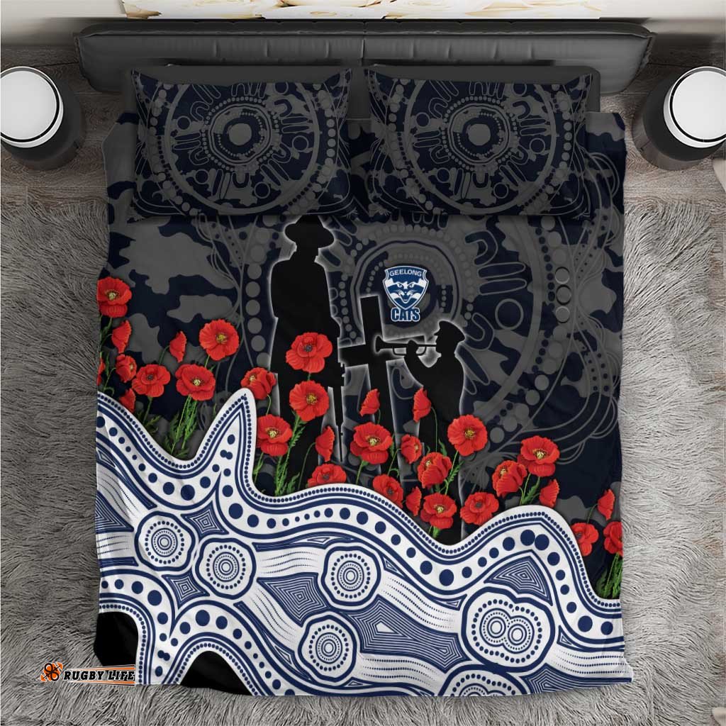 Geelong Cats ANZAC Day Bedding Set Indigenous Dot Art with Poppy Flower Tribute TS04