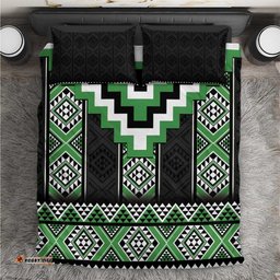 Green Taniko Pattern Aotearoa Bedding Set Niho Taniwha Mix Poutama LT14