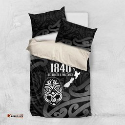 New Zealand 1840 Waitangi Day Bedding Set Aotearoa Haka Mask - Black Version LT14
