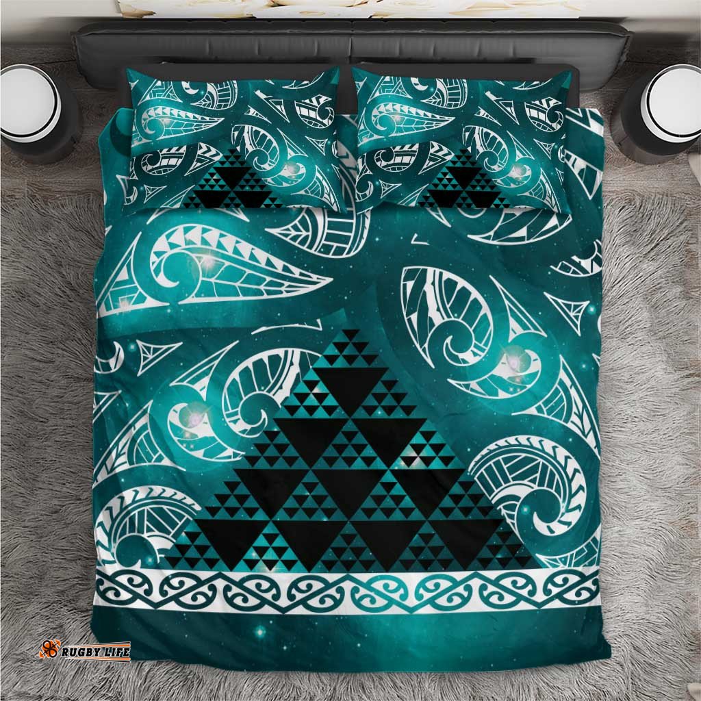 Matariki New Zealand Bedding Set NZ Niho Taniwha Maori New Year Cyan Galaxy LT14