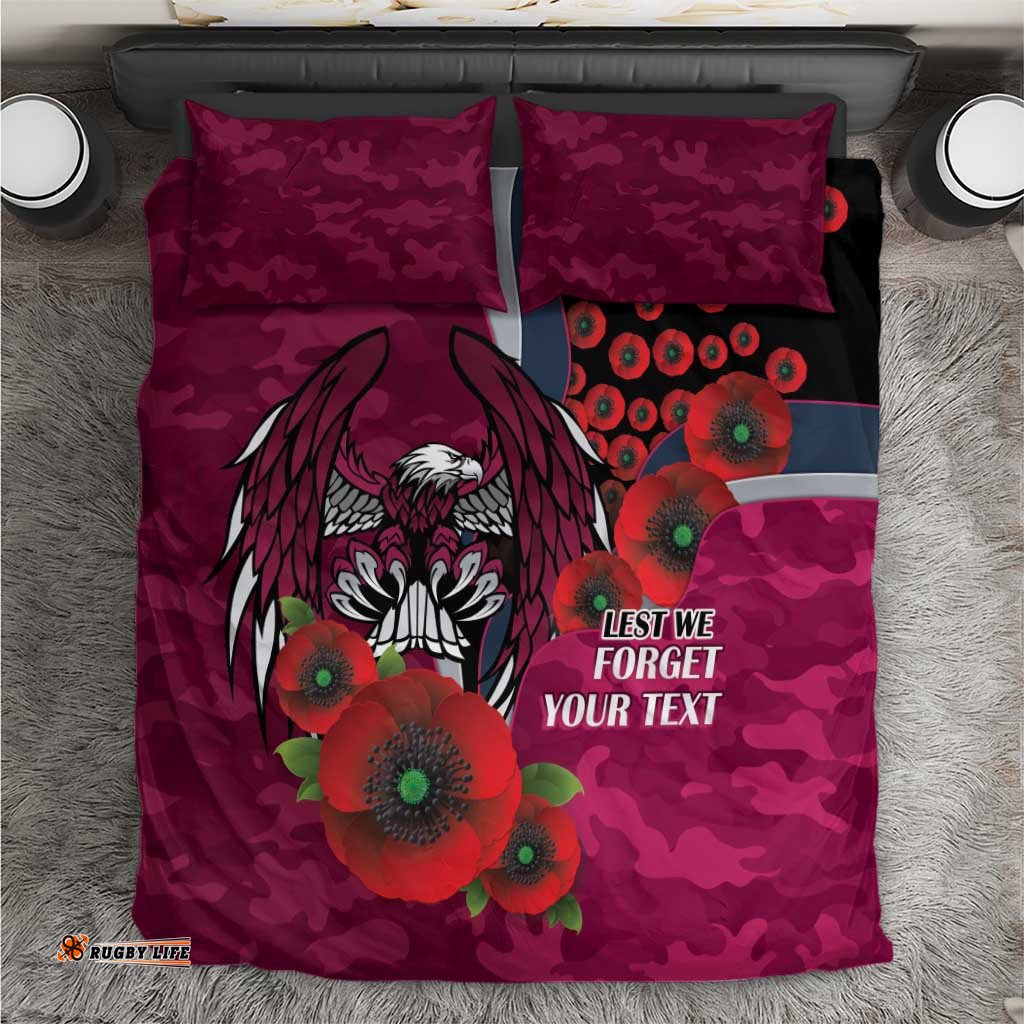 Manly Warringah Sea Eagles ANZAC Personalised Bedding Set Lest We Forget Poppy Camo LT9