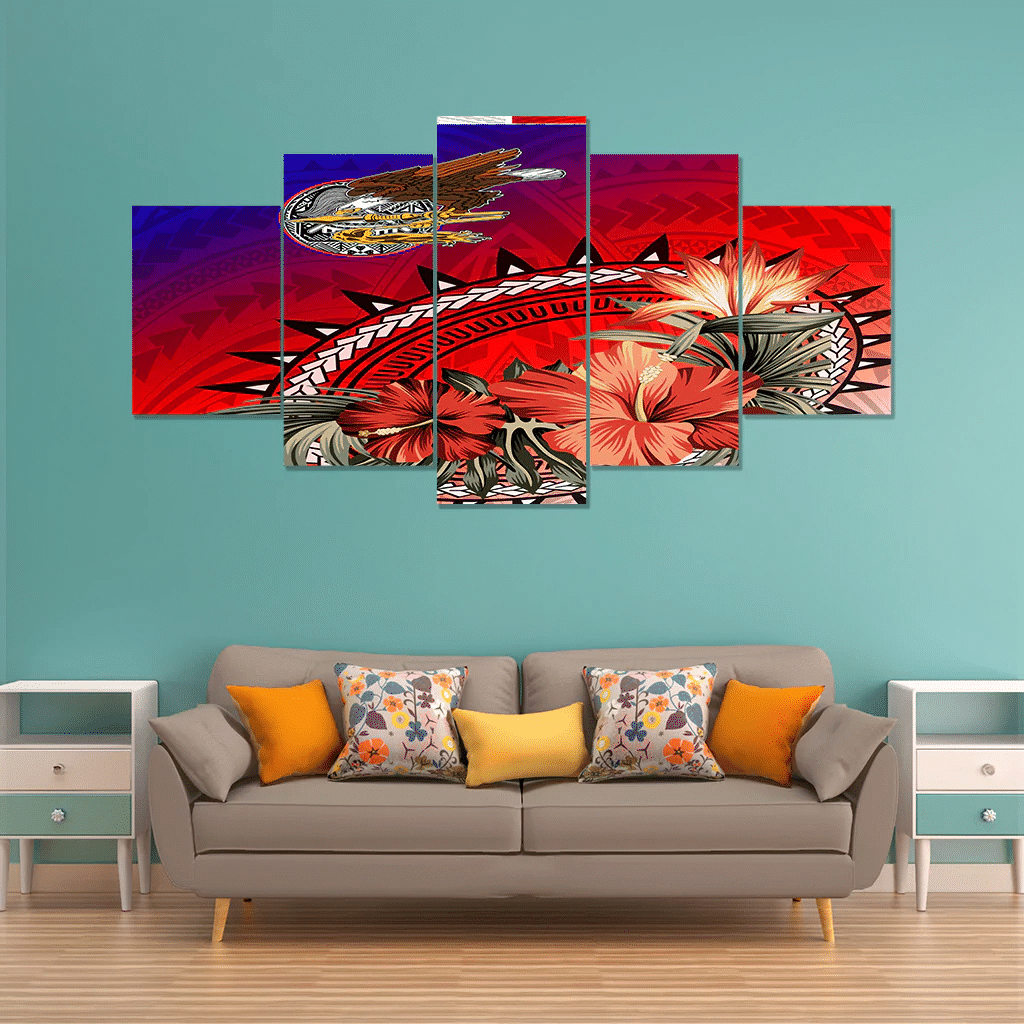 1sttheworld Canvas Wall Art - American Samoa Turtle Hibiscus Ocean Canvas Wall Art A95