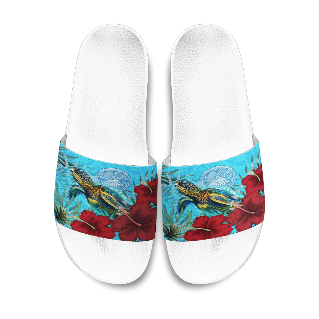 1sttheworld Slide Sandals - American Samoa Turtle Hibiscus Ocean Slide Sandals A95