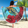 1sttheworld Beach Blanket - Chuuk Turtle Hibiscus Ocean Beach Blanket A95