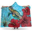 1sttheworld Hooded Blanket - Chuuk Turtle Hibiscus Ocean Hooded Blanket | 1sttheworld

