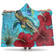 1sttheworld Hooded Blanket - Cook Islands Turtle Hibiscus Ocean Hooded Blanket | 1sttheworld
