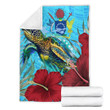 1sttheworld Premium Blanket - Turtle Hibiscus Ocean Premium Blanket A95