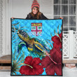 1sttheworld Quilt - Fiji Turtle Hibiscus Ocean Quilt | 1sttheworld

