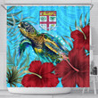 1sttheworld Shower Curtain - Fiji Turtle Hibiscus Ocean Shower Curtain | 1sttheworld
