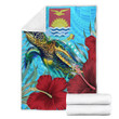 1sttheworld Premium Blanket - Kiribati Turtle Hibiscus Ocean Premium Blanket A95