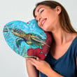 1sttheworld Heart Shaped Pillow - Kosrae Turtle Hibiscus Ocean Heart Shaped Pillow A95