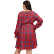 1sttheworld Women's Clothing - MacDonald Dress Modern Clan Tartan Crest Women's V-neck Dress With Waistband A7