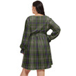 1sttheworld Women's Clothing - Farquharson Weathered Clan Tartan Crest Women's V-neck Dress With Waistband A7