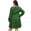 1sttheworld Women's Clothing - Wallace Hunting Green Tartan Women's V-neck Dress With Waistband A7