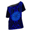 1sttheworld Clothing - Viking Raven and Compass - Blue Version - Off Shoulder T-Shirt A95 | 1sttheworld