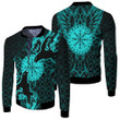 1sttheworld Clothing - Viking Raven and Compass - Cyan Version - Fleece Winter Jacket A95 | 1sttheworld
