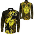 1sttheworld Clothing - Viking Raven and Compass - Gold Version - Long Sleeve Button Shirt A95 | 1sttheworld