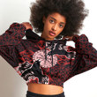 1sttheworld Clothing - Viking Raven and Compass - Red Version - Croptop Hoodie A95 | 1sttheworld