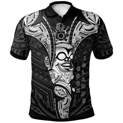 Cook Islands Polo Shirt - Polynesian Tiki Warrior Style White - BN29