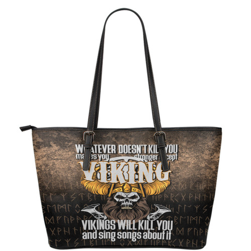 1sttheworld Leather Tote - Vikings Will Kill You Leather Tote A7