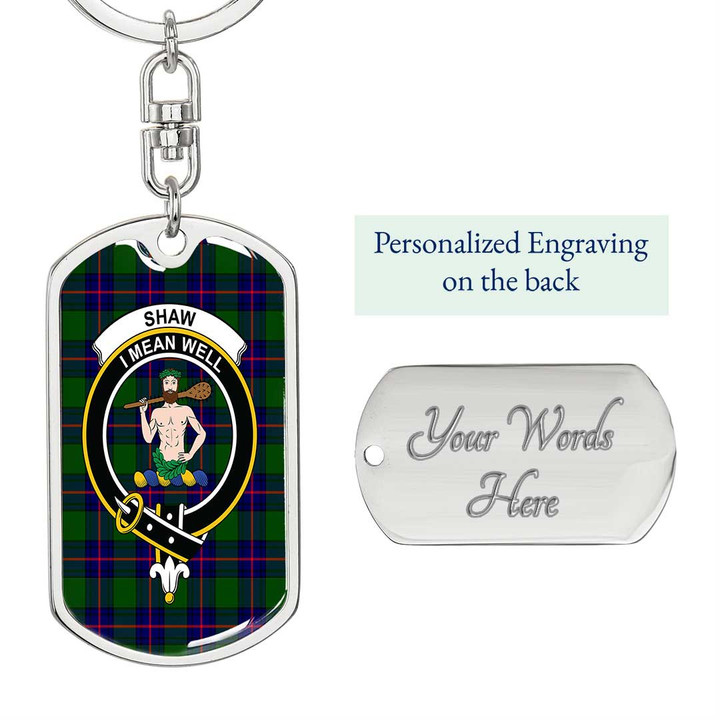 1sttheworld Jewelry - Shaw Modern Clan Tartan Crest Dog Tag with Swivel Keychain A7 | 1sttheworld