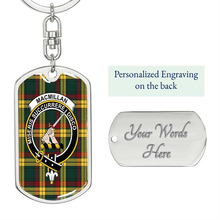 1sttheworld Jewelry - MacMillan Old Modern Clan Tartan Crest Dog Tag with Swivel Keychain A7 | 1sttheworld