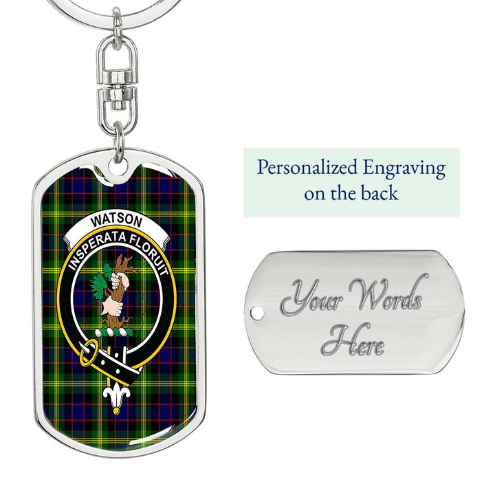 1sttheworld Jewelry - Watson Modern Clan Tartan Crest Dog Tag with Swivel Keychain A7 | 1sttheworld