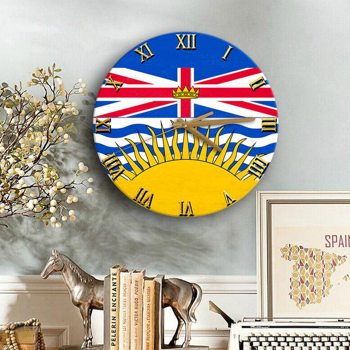 1sttheworld Clock - Canada Flag Of British Columbia Wooden Clock A7 | 1sttheworld