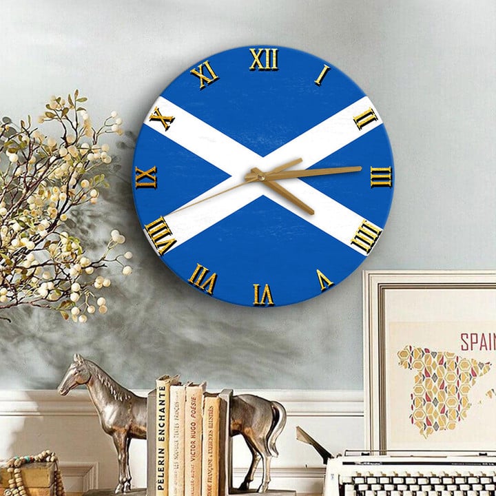1sttheworld Clock - Flag of Scotland Wooden Clock A7 | 1sttheworld
