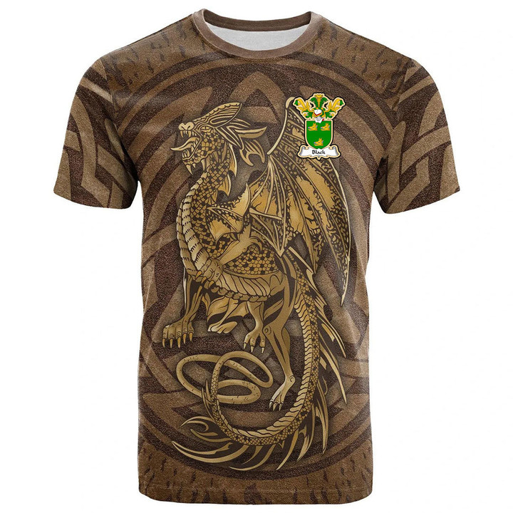 1sttheworld Tee - Black Family Crest T-Shirt - Celtic Vintage Dragon With Knot A7 | 1sttheworld