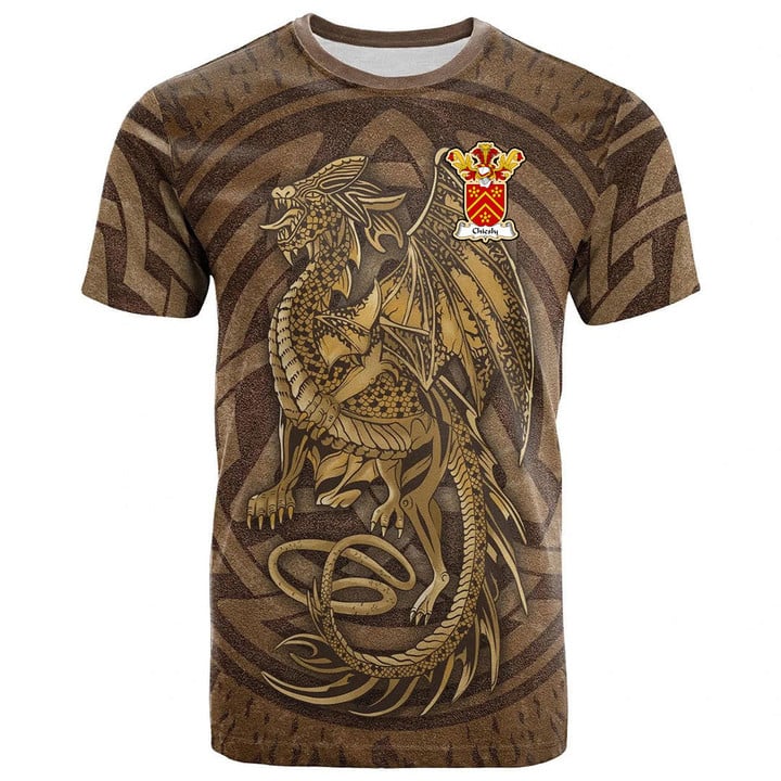 1sttheworld Tee - Chiesly Family Crest T-Shirt - Celtic Vintage Dragon With Knot A7 | 1sttheworld